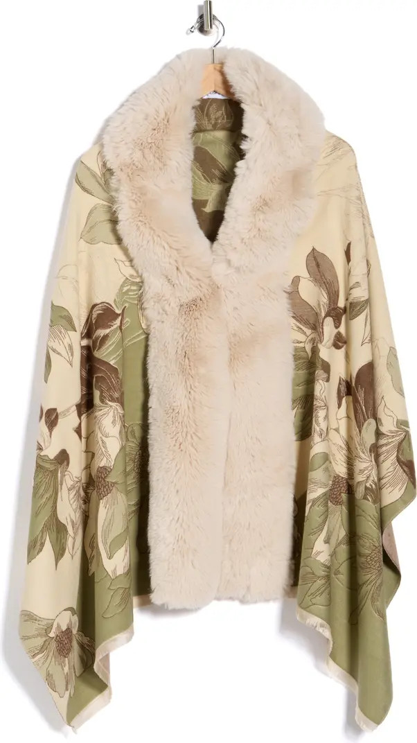 La Fiorentina Faux Fur Trim Floral Wrap | Nordstromrack | Nordstrom Rack