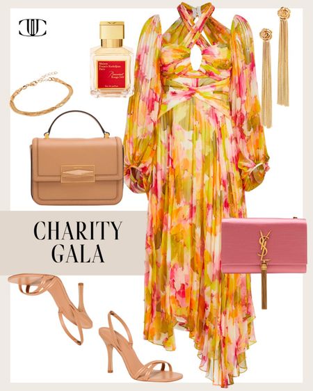 Reader requests for a special outfit for a charity gala. This is a beautiful maxi dress with sleek cut  outs and unique watercolor prints. Add a neutral bag or give it a subtle pop of color with this sleek pink bag that ties into the dress.  

Maxi dress, gala dress, spring dress, heels, designer bag, earrings, special event dress 

#LTKshoecrush #LTKstyletip #LTKover40