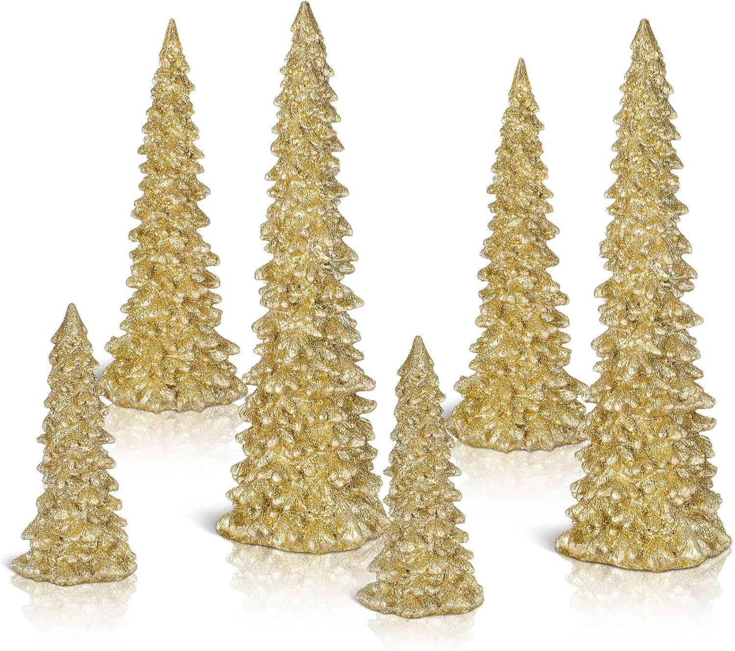 Pangda 6 Pieces Christmas Tree Figurines 11''/ 8.6''/ 7'' Champagne Gold Glittered Christmas Tree... | Amazon (US)