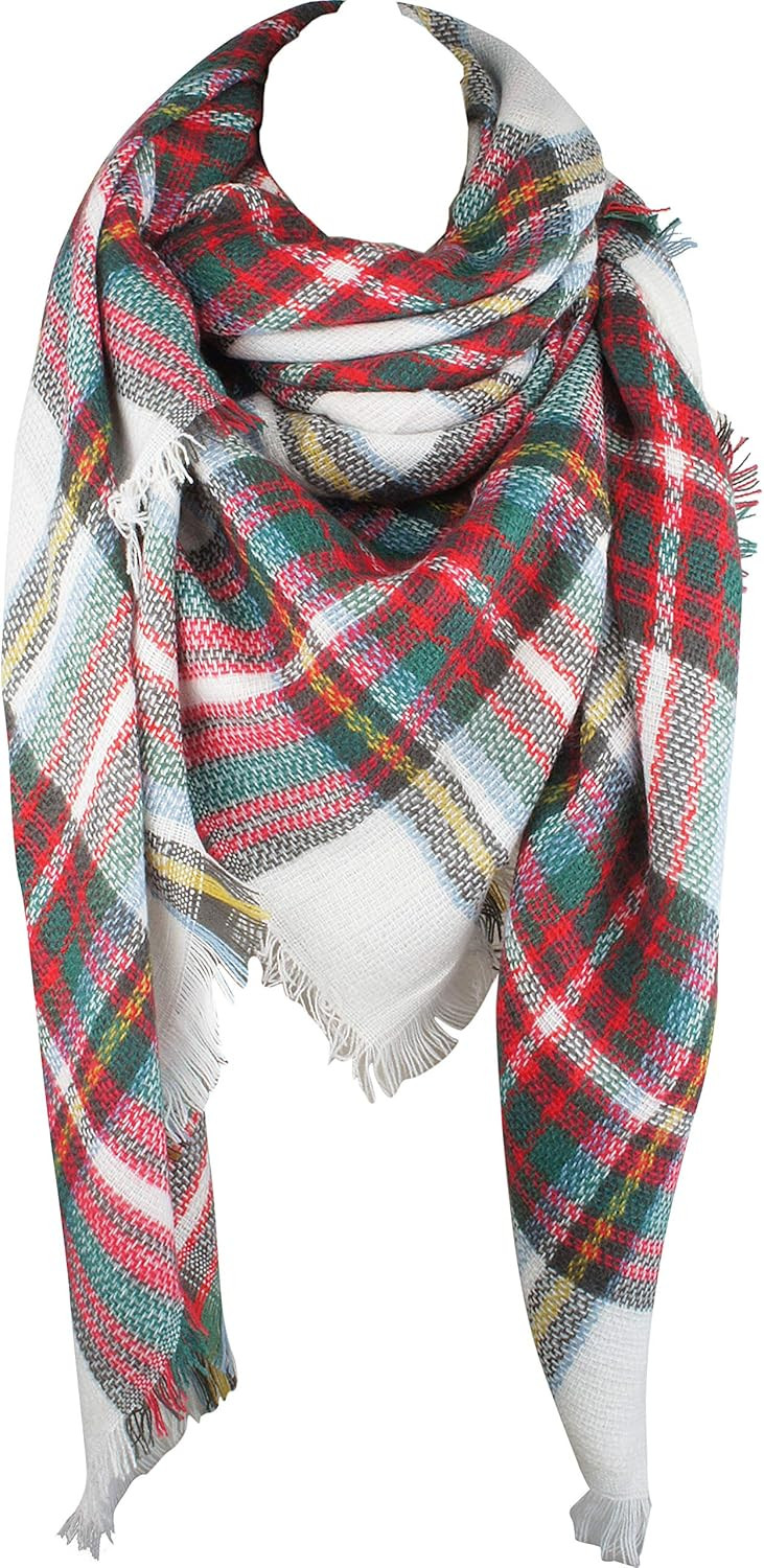 VIVIAN & VINCENT Women's Plaid Blanket Winter Scarf Warm Wrap Oversized Shawl Cape | Amazon (US)