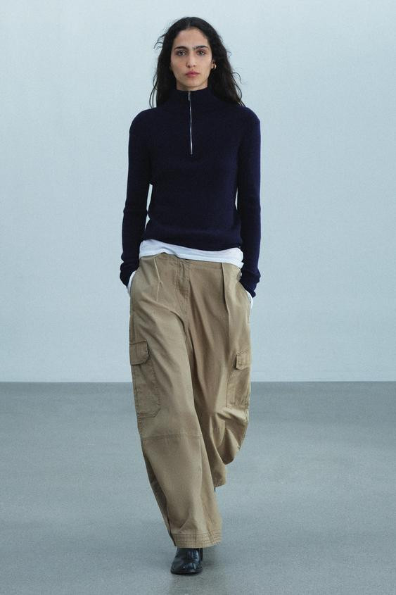 Zara - Zw Collection Cargo Pants - Brown / Taupe - Xl - Woman | Zara US