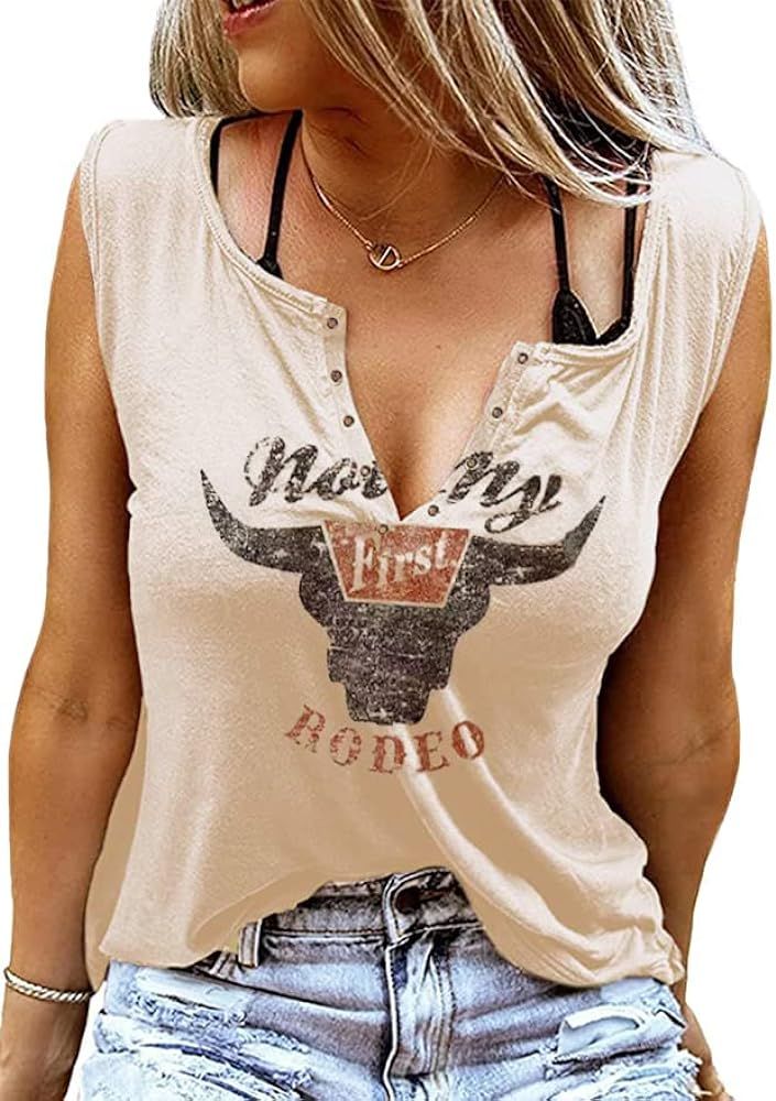 Not My First Rodeo Tank Women Rodeo Shirt Country Shirts Western T Shirt Sleeveless V Neck Ring H... | Amazon (US)