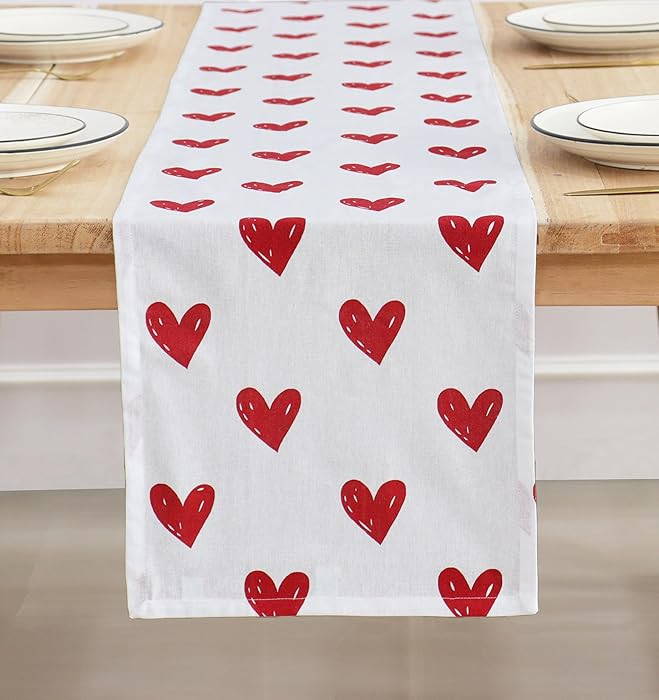 PurpleEssences Valentines Day Table Runner Love Heart Table Decor, Indoor Outdoor Holiday Anniver... | Amazon (US)