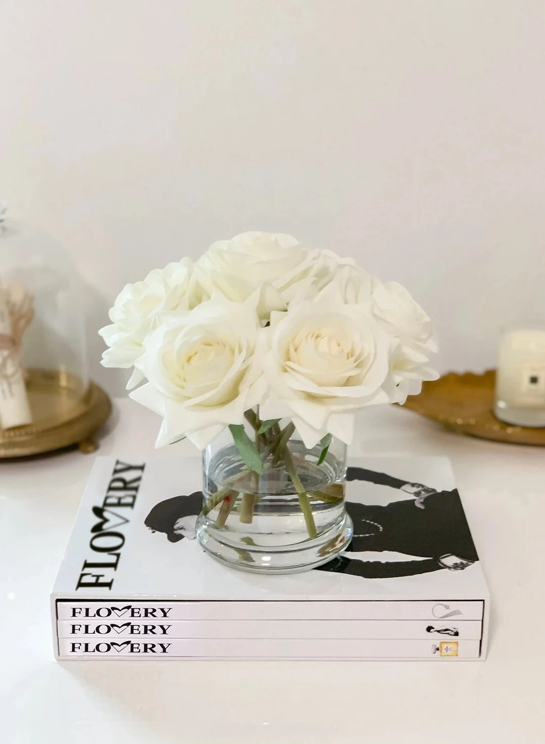 Best Seller Real Touch Rose Flower Arrangement, White Rose Floral, Silk Rose Arrangement, Real To... | Etsy (US)