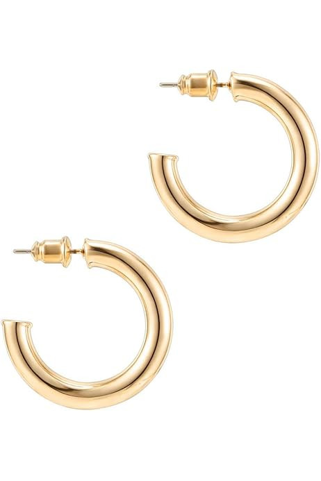 PAVOI 14K Gold Colored Lightweight Chunky Open Hoops | Gold Hoop Earrings for Women | Amazon (US)