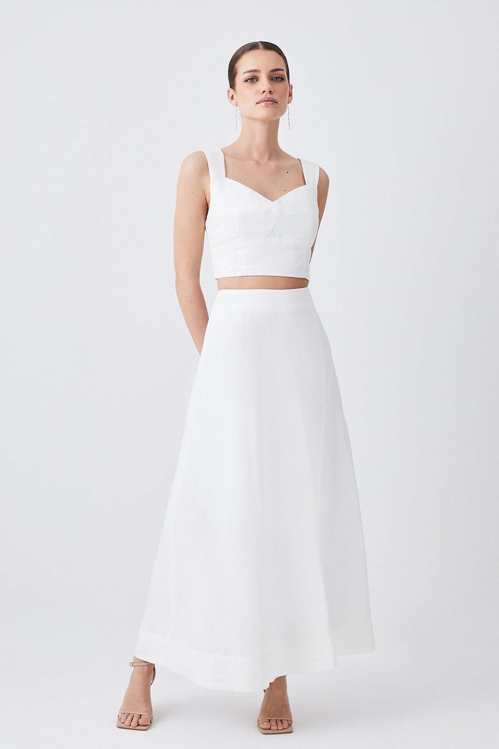 Lydia Millen Petite Linen Pleated Midi Skirt | Karen Millen US