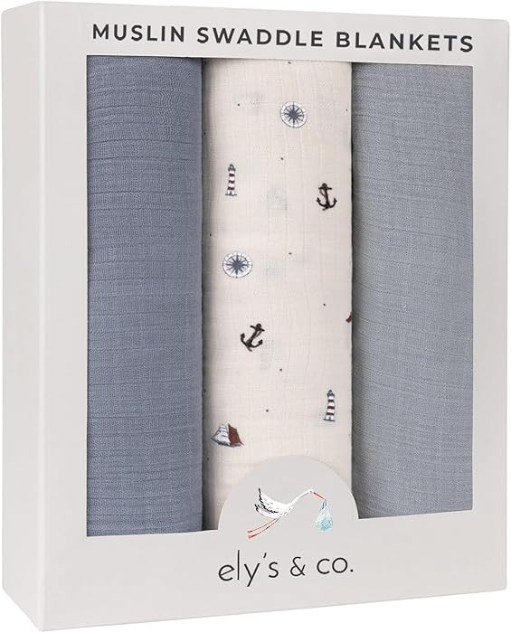 Ely's & Co. Muslin Swaddle Blankets 3-Pack for Baby Boy, 100% Cotton Muslin Extra Large Swaddle R... | Amazon (US)