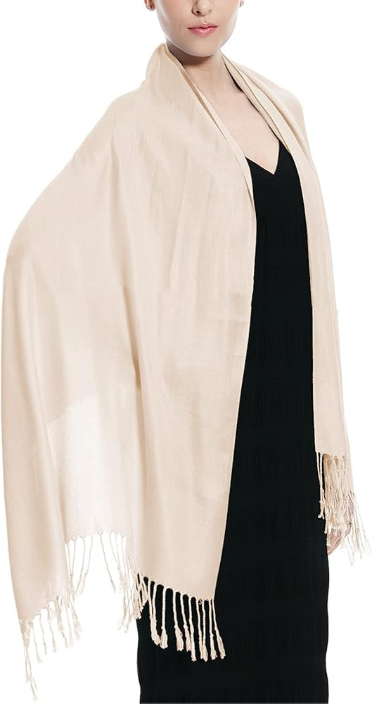 Women Large Soft Silky Pashmina Shawl Wrap Scarf in Plain Solid Colors | Amazon (US)