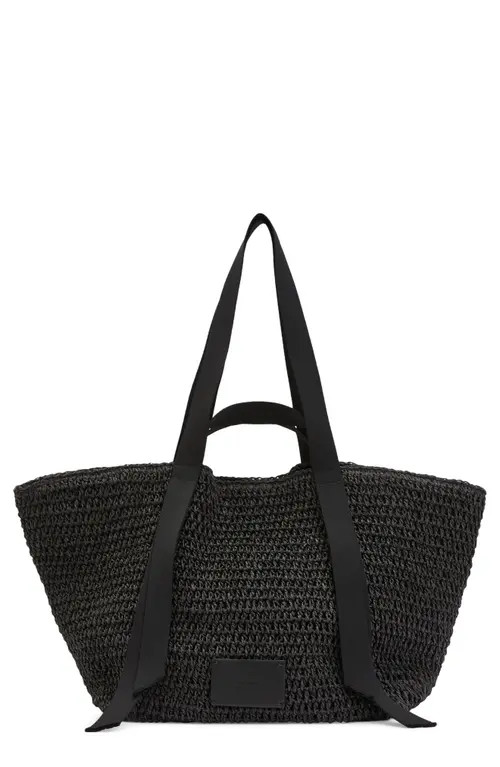 AllSaints Jacqueline Straw Tote Bag in Black at Nordstrom | Nordstrom