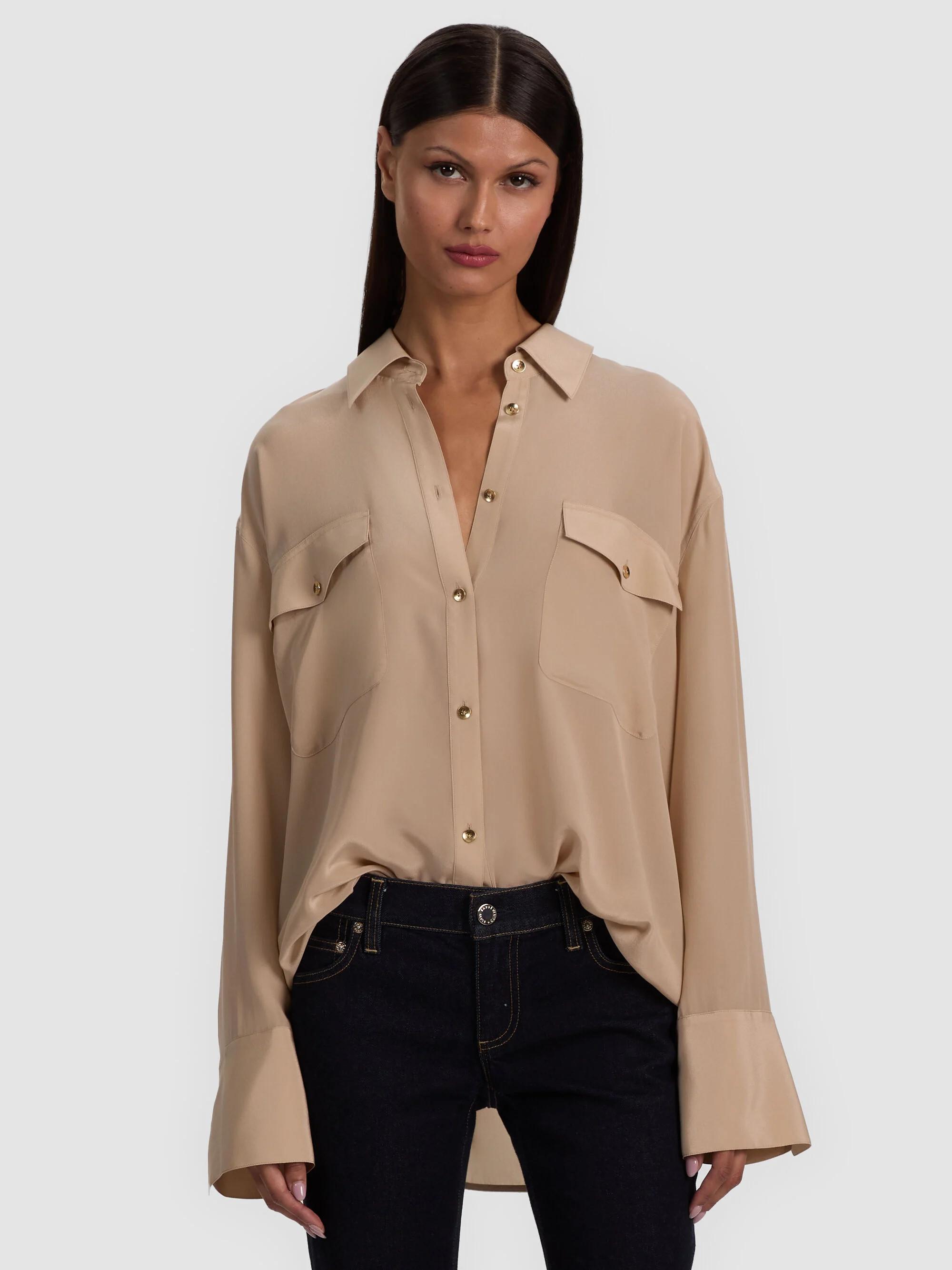FINELY OVERSIZED SILK BUTTON DOWN | Alice + Olivia