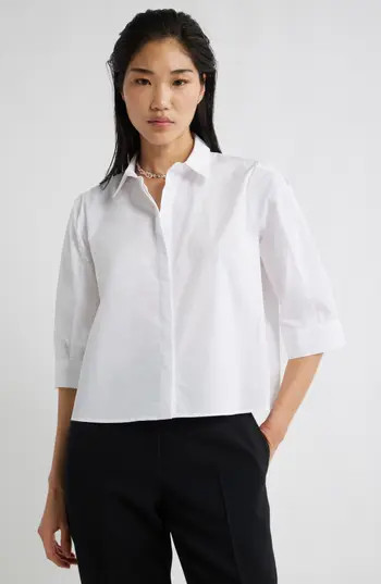 Nordstrom Crop Puff Sleeve Cotton Button-Up Shirt in White at Nordstrom Rack, Size X-Large | Nordstrom Rack