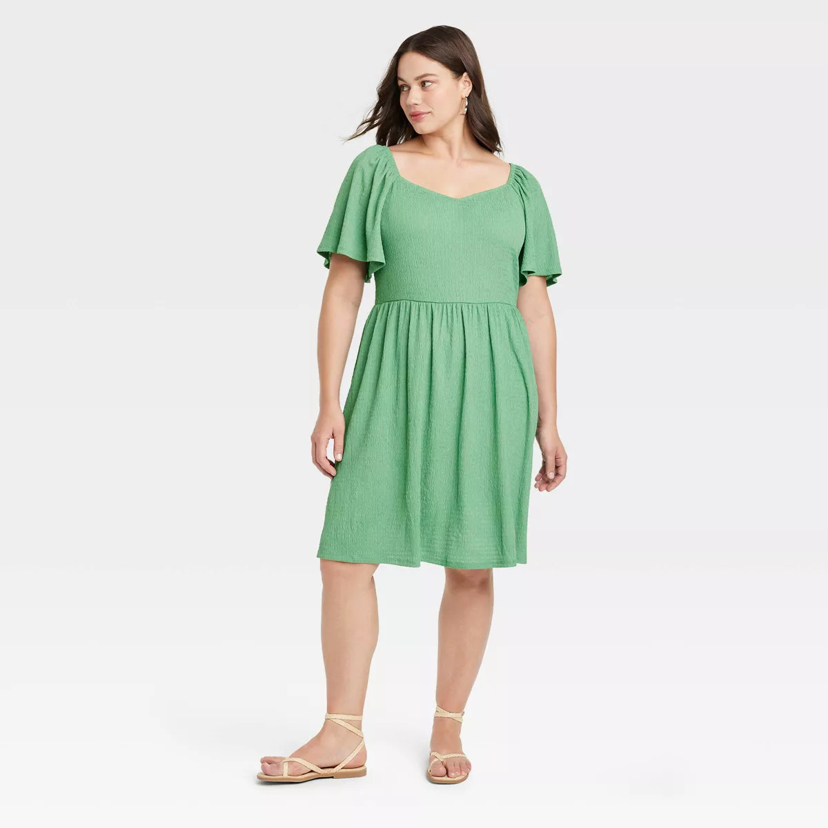 Women's Flutter Short Sleeve Mini A-Line Dress - Ava & Viv™ Green XXL | Target