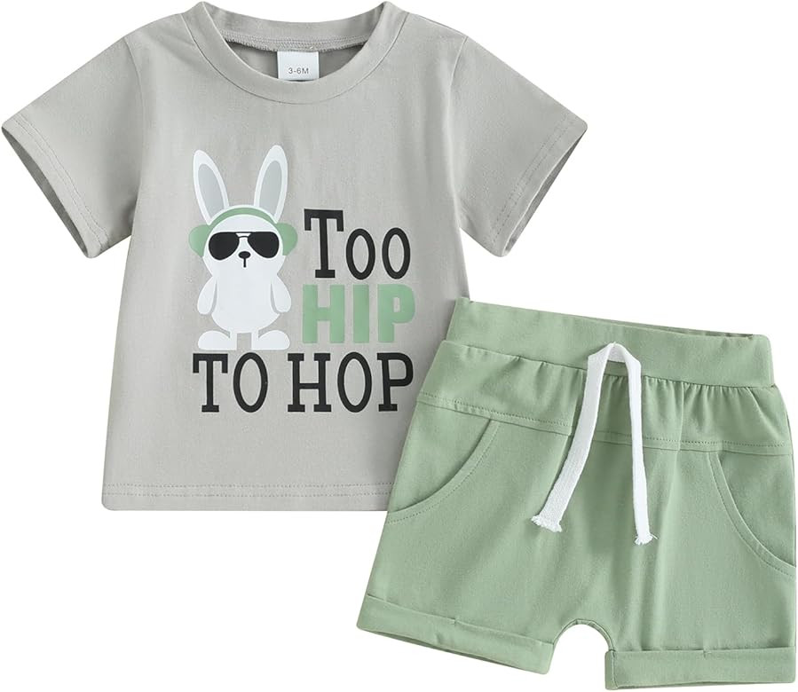 Hnyenmcko Toddler Baby Boy Easter Outfits Bunny Letter Print Short Sleeve T-Shirt and Casual Shor... | Amazon (US)
