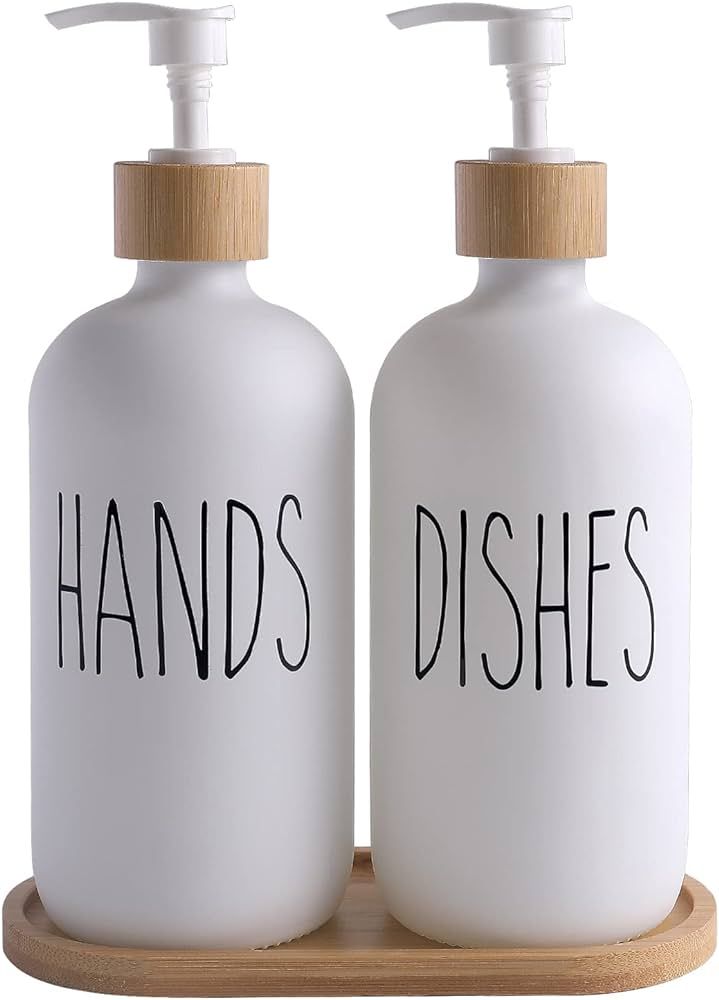 MOMEEMO White Soap Dispenser Set, Contains Glass Hand Soap Dispenser and Glass Dish Soap Dispense... | Amazon (US)
