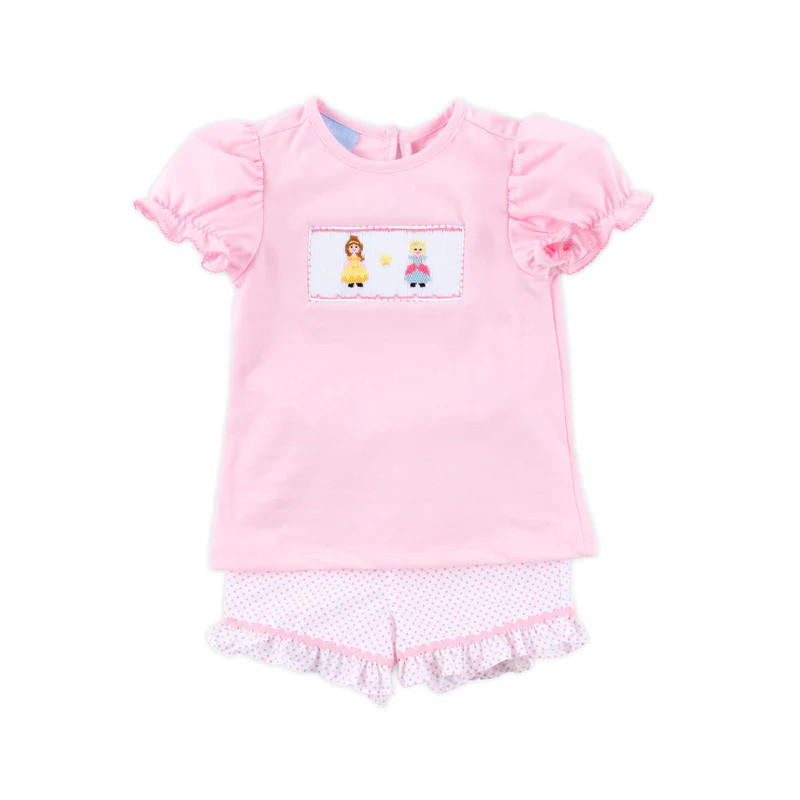 Princess Friends Smocked Pink Dot Short Set | Classic Whimsy