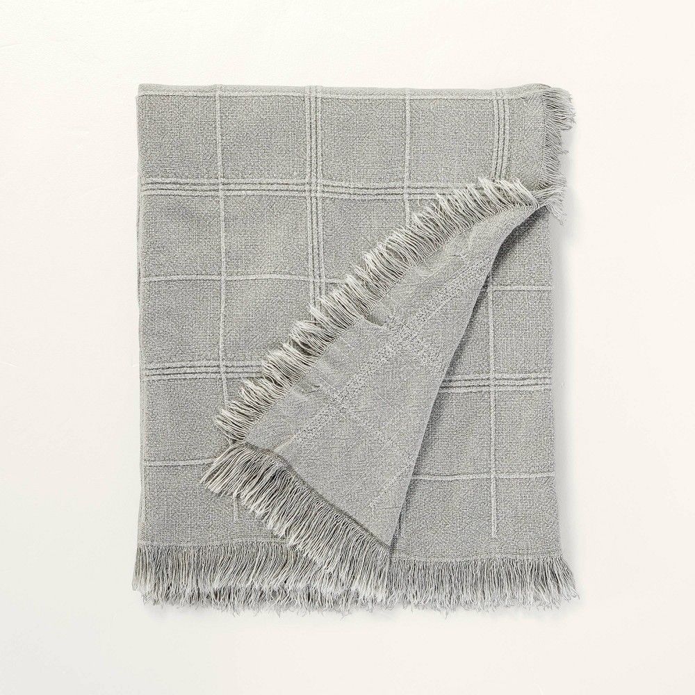 Raised Grid Stripes with Fringe Bed Throw Gray - Hearth & Hand with Magnolia | Target