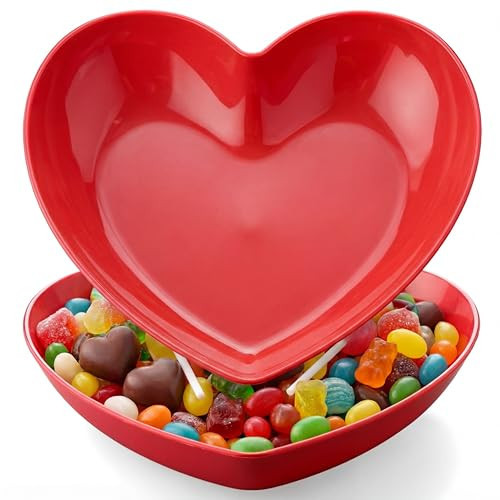 Remerry 2 Pcs 9.84 Inches Large Valentines Candy Dish Valentine Heart Shaped Bowls Red Love Heart Candy Dishes Bowls Plastic Love Fruit Plate Dessert Snack Salad Dish for Home Anniversary Wedding | Amazon (US)