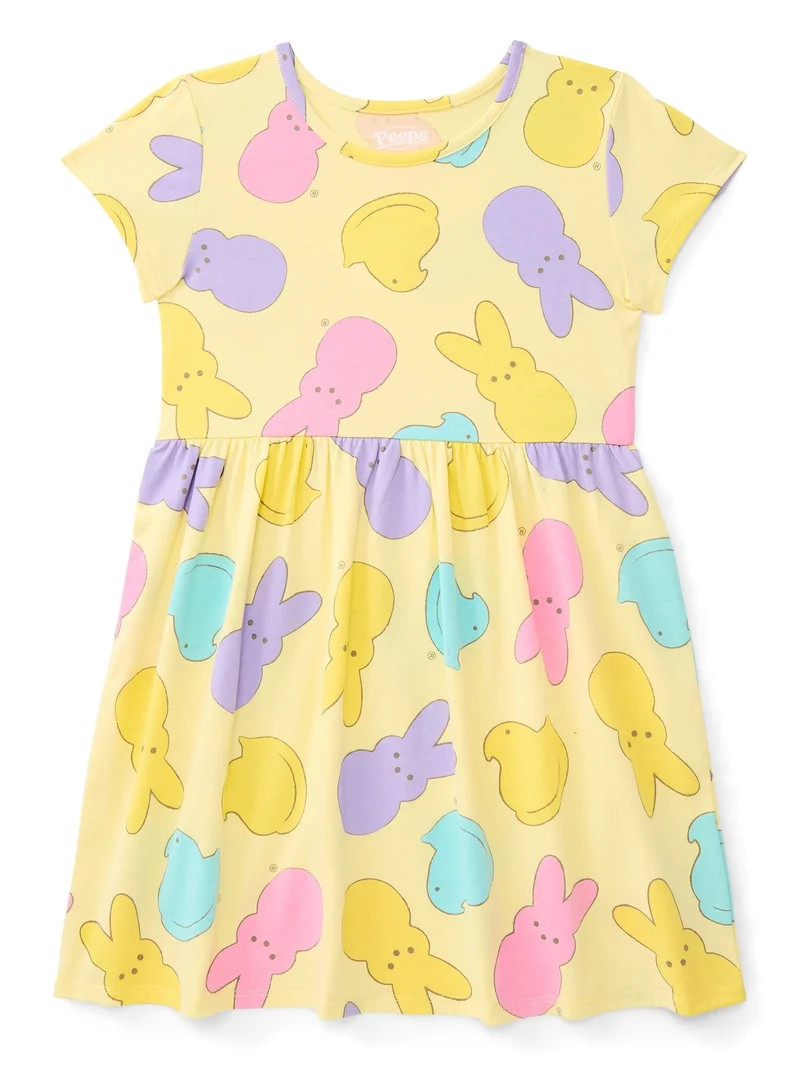 Peeps Girls Allover Print Dress with Short Sleeves, Sizes 4-12 | Walmart (US)