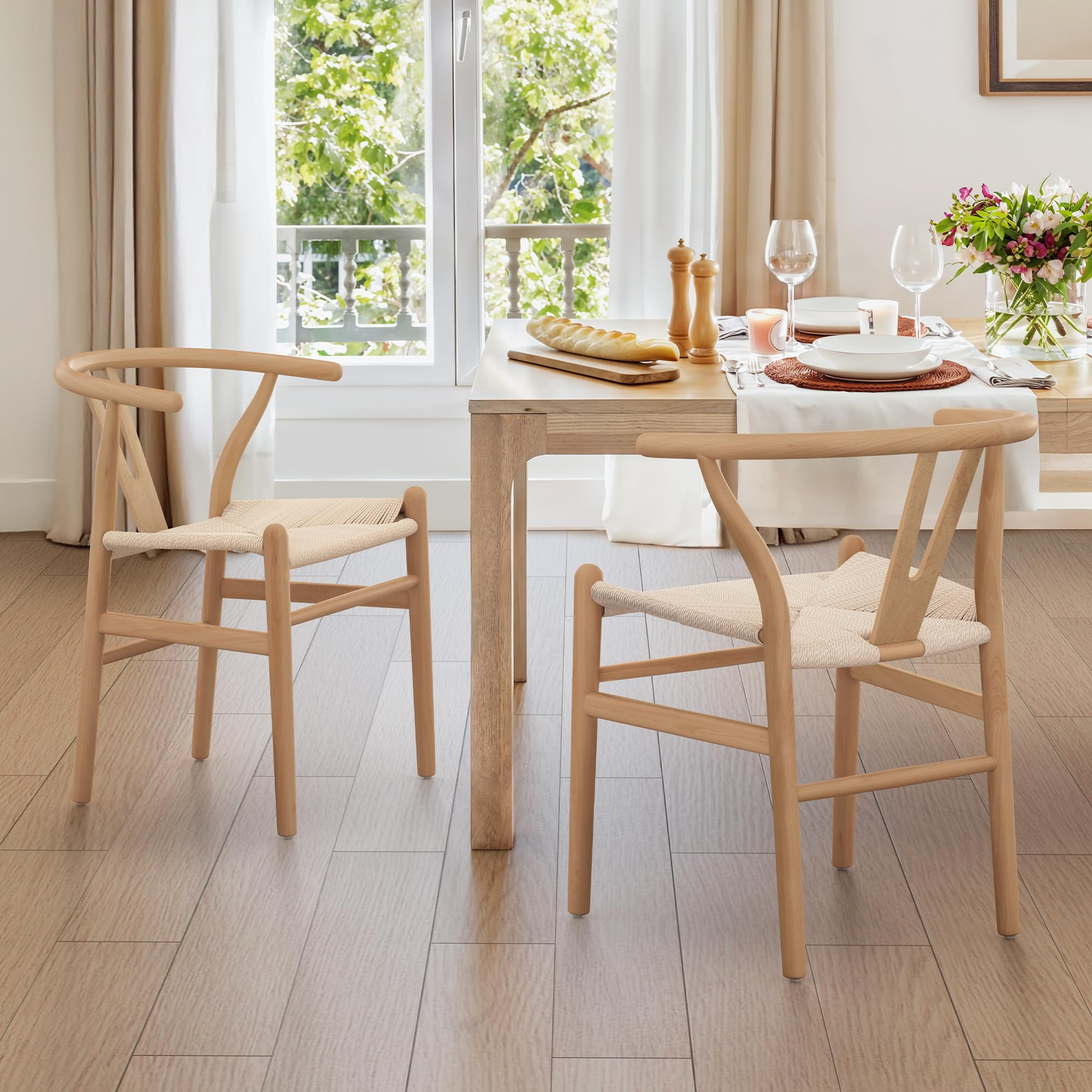 LUE BONA Wishbone Dining Room Chairs, Solid Wood Dining Chair Set of 2, Mid Century Modern Y-Shap... | Amazon (US)