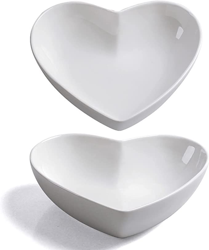 Keponbee Heart Bowls Porcelain 2pcs White Heart-shaped Bowl Dessert Bowls/Salad Bowl 7 inch, 20OZ | Amazon (US)