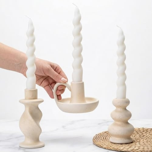 Modern Ceramic Taper Candle Holders Set of 3, Neutral Minimalist Candlestick Holder Boho Nordic D... | Amazon (US)