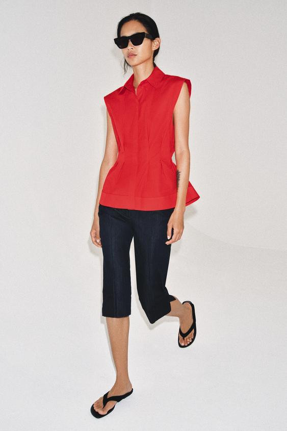ZW COLLECTION PLEATED SLEEVELESS SHIRT | Zara US
