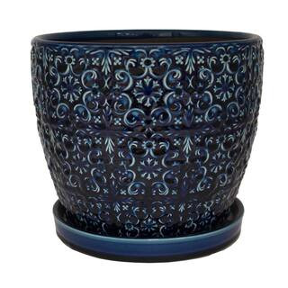 Trendspot 12 in. Dia Blue Mediterranean Bell Ceramic Planter-CR11403S-120A - The Home Depot | The Home Depot