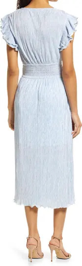 Flutter Sleeve Plissé Midi Dress | Nordstrom
