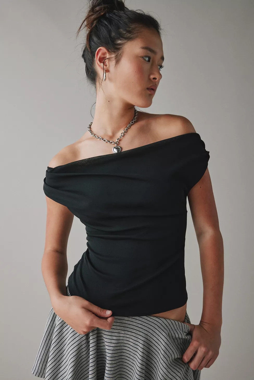 UO Fia Mesh Off-The-Shoulder Crop Top | Urban Outfitters (US and RoW)