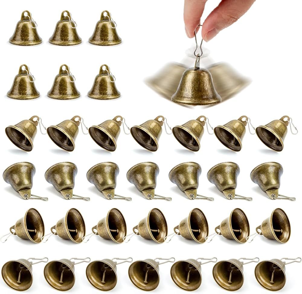 MCPINKY Craft Bells, 34PCS Bronze Jingle Bells Vintage Bells (1.7" X 1.5") Small Brass Bells with... | Amazon (US)