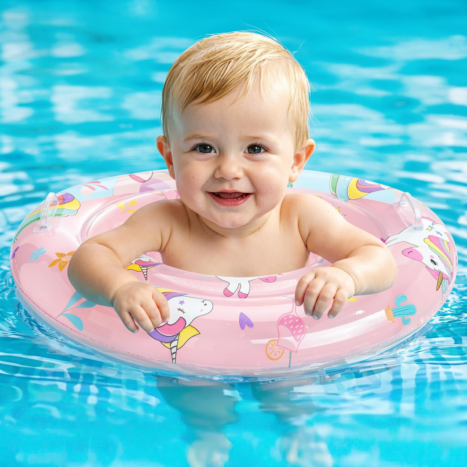 Baby Swimming Floats with Adjustable Seat,PVC Double-Layer Inflatable Baby Infant Pool Floats for Toddlers | Amazon (US)