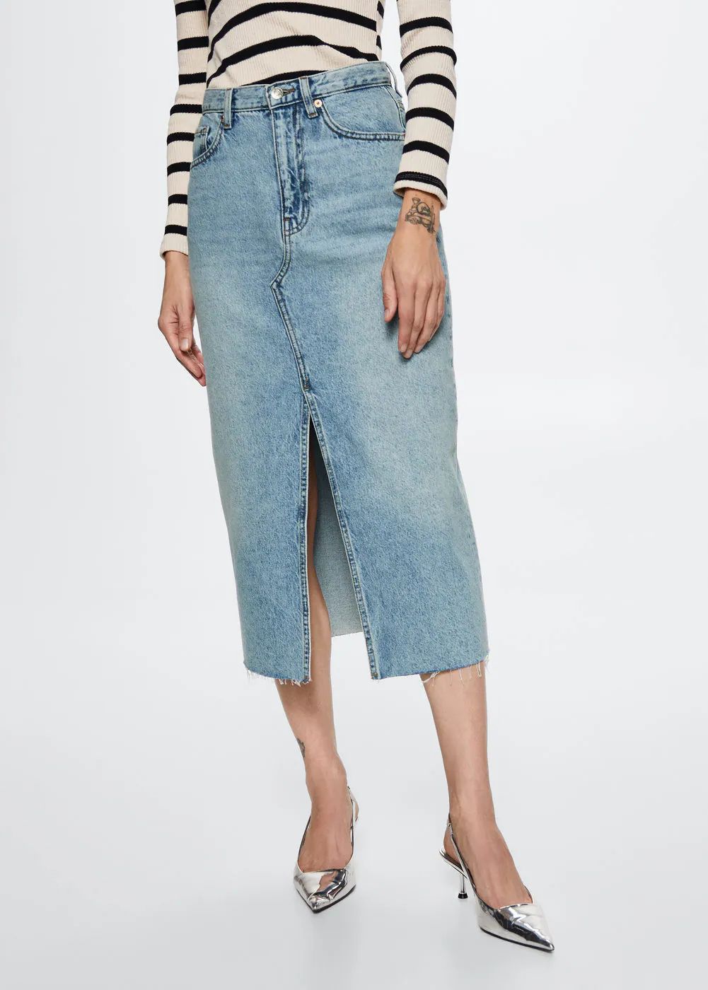 Slit denim skirt | MANGO (US)