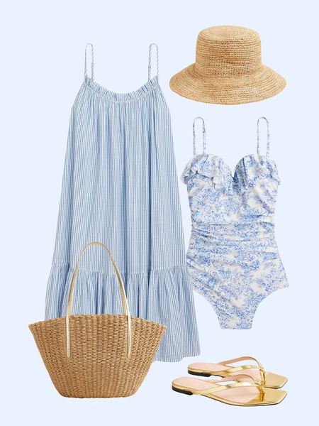Cutest blue and white outfit to wear to the beach or pool this summer. Coastal grandmother style! New England classic style.￼

#LTKfindsunder100 #LTKswim #LTKstyletip