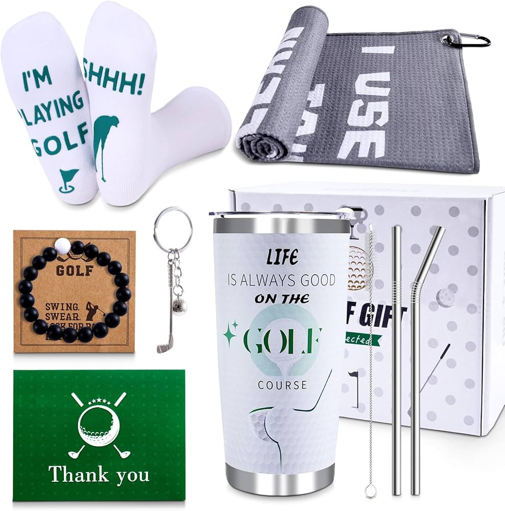 Golf Gifts for Men, 2024 9PCS Cool Gifts for Golfer Basket Set Includes Tumbler Towel Socks Key C... | Amazon (US)