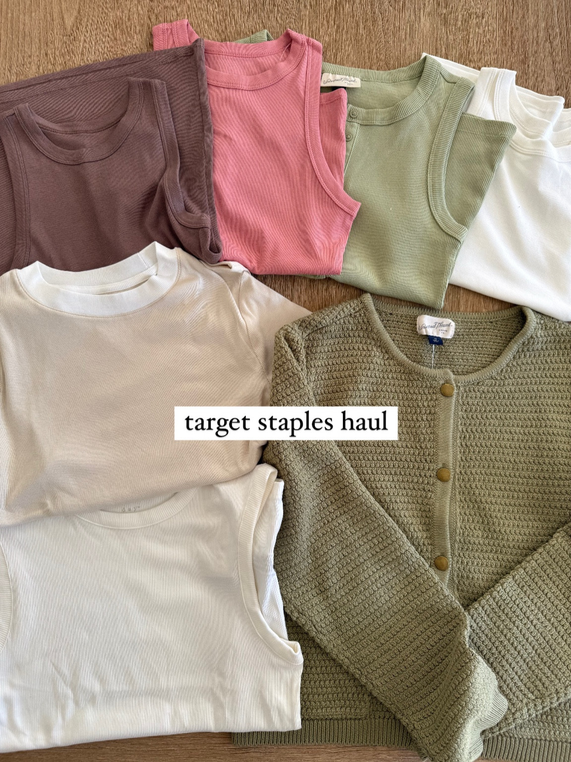 annual target staples haul! these tanks are only $8 and are THE BEST. Invest in some nippies 😉

I bought mediums in the tanks and small in the tee

Love this cardigan for spring too! 