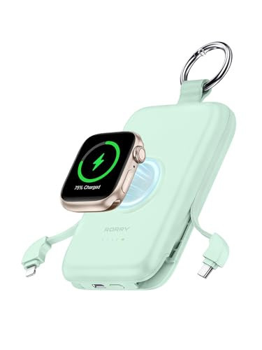 RORRY Portable Charger, 10000mAh PD 20W Fast Charging Portable Charger Power Bank with Built in Cables, Travel Battery Pack for iPhone 17/16/15/14/13/12 and Apple Watch Ultra/11/10/9/8/7/6/5, Green | Amazon (US)
