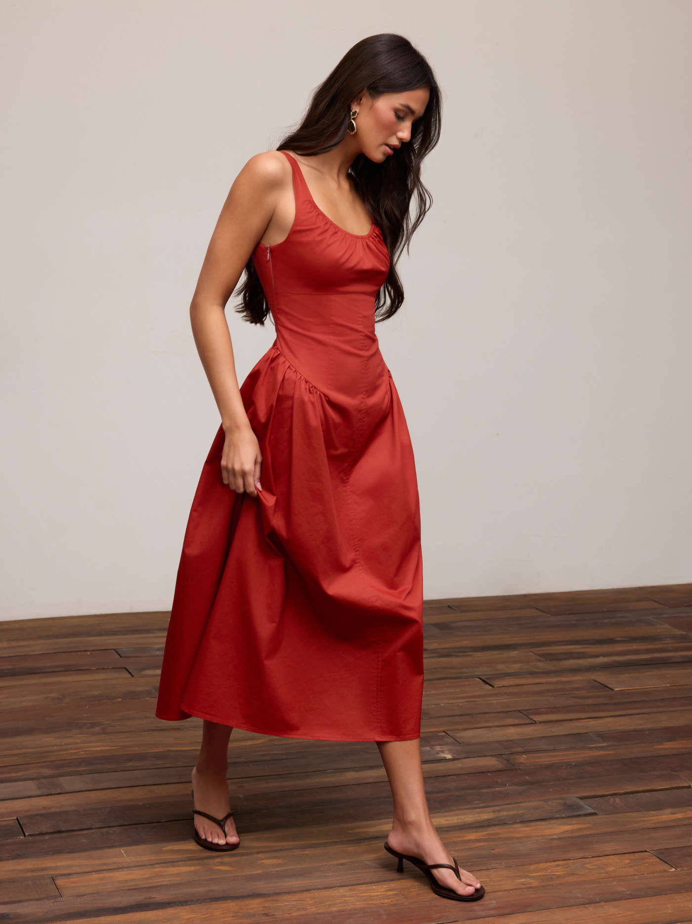 Cotton Square Neck Shirred Pocket A-line Midi Dress $49.90Flash Shipping | Cider