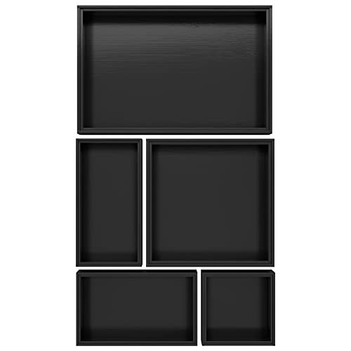 Black Bamboo Bathroom Drawer Organizer, Wooden Kitchen Utensil Holder Set of 5, Stackable Junk Drawer Organizer Tray, Multi-Use Storage Bins Boxs Dividers for Home, Office, Clothing, Makeup, Jewelry | Amazon (US)