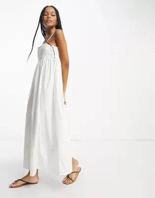 ASOS DESIGN cotton pleat bust midi babydoll sundress in white | ASOS (Global)