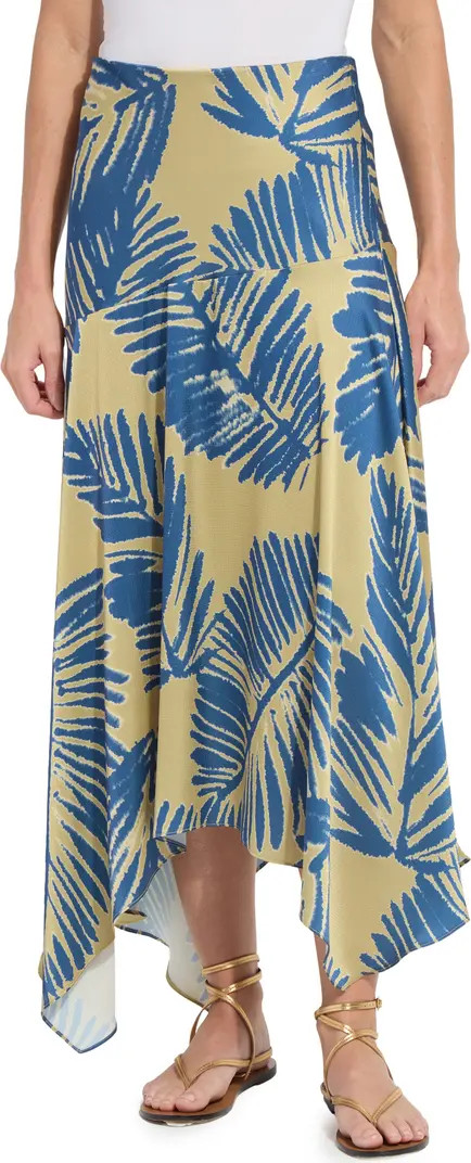 Catriona Leaf Print Handkerchief Hem Hammered Satin Skirt | Nordstrom