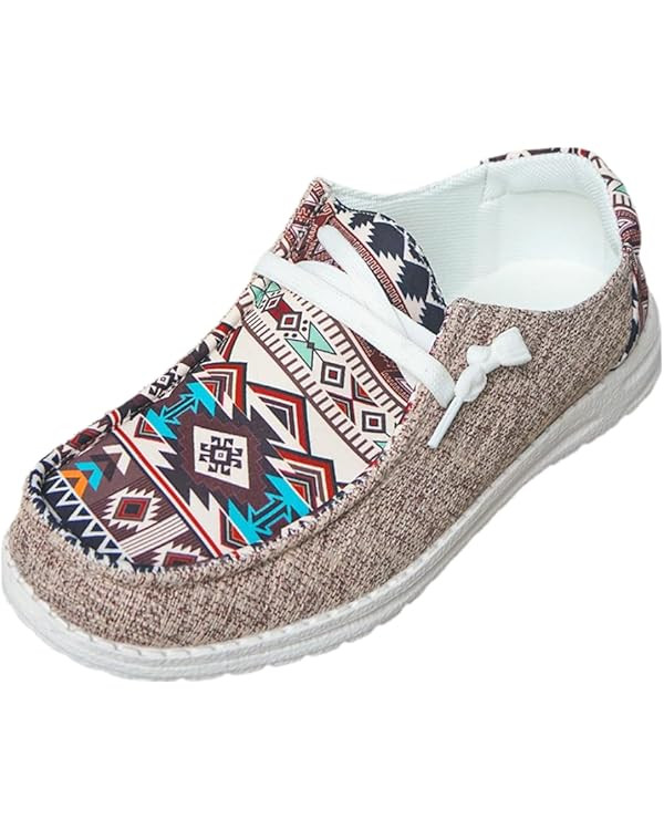 Women's Light Weight Lace Up Aztec Canvas Casual Loafers Ultralight Sole Breathable Wide Boat Sho... | Amazon (US)