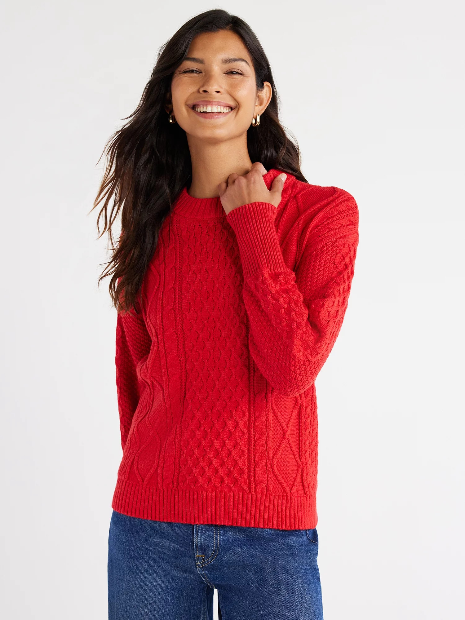 Free Assembly Women’s Mixed Cable Knit Sweater, Midweight, Sizes XS-XXXL | Walmart (US)