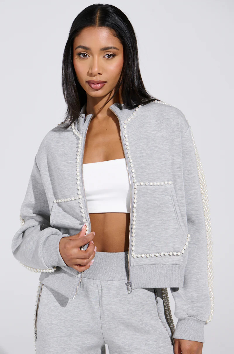 PEARL GIRL ZIP UP SWEATSHIRT IN GREY | AKIRA