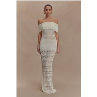Solstice Off Shoulder Crochet Knit Maxi Dress / Ivory | MESHKI | S | MESHKI US
