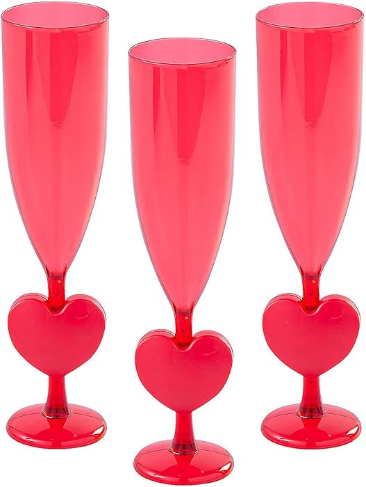 Fun Express 12 Pieces Romantic Valentine’s Day Heart Plastic Champagne Flutes, Holds 6 oz, Gale... | Amazon (US)