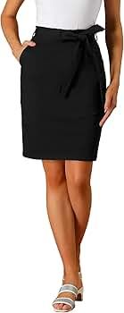Allegra K Women's St Patrick's Day Workwear Paperbag Elastic Waist Cotton Pencil Skirt with Side ... | Amazon (US)