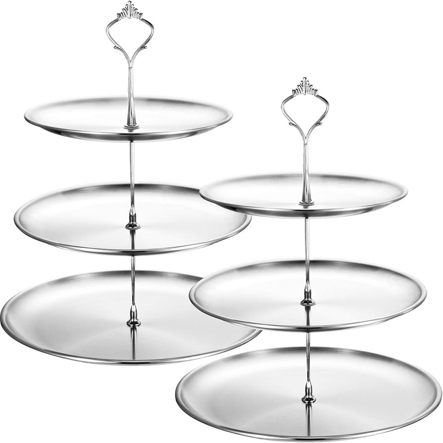 Gerrii 2 Pack 3 Tier Cupcake Stand Serving Tray Metal,Silver | Amazon (US)