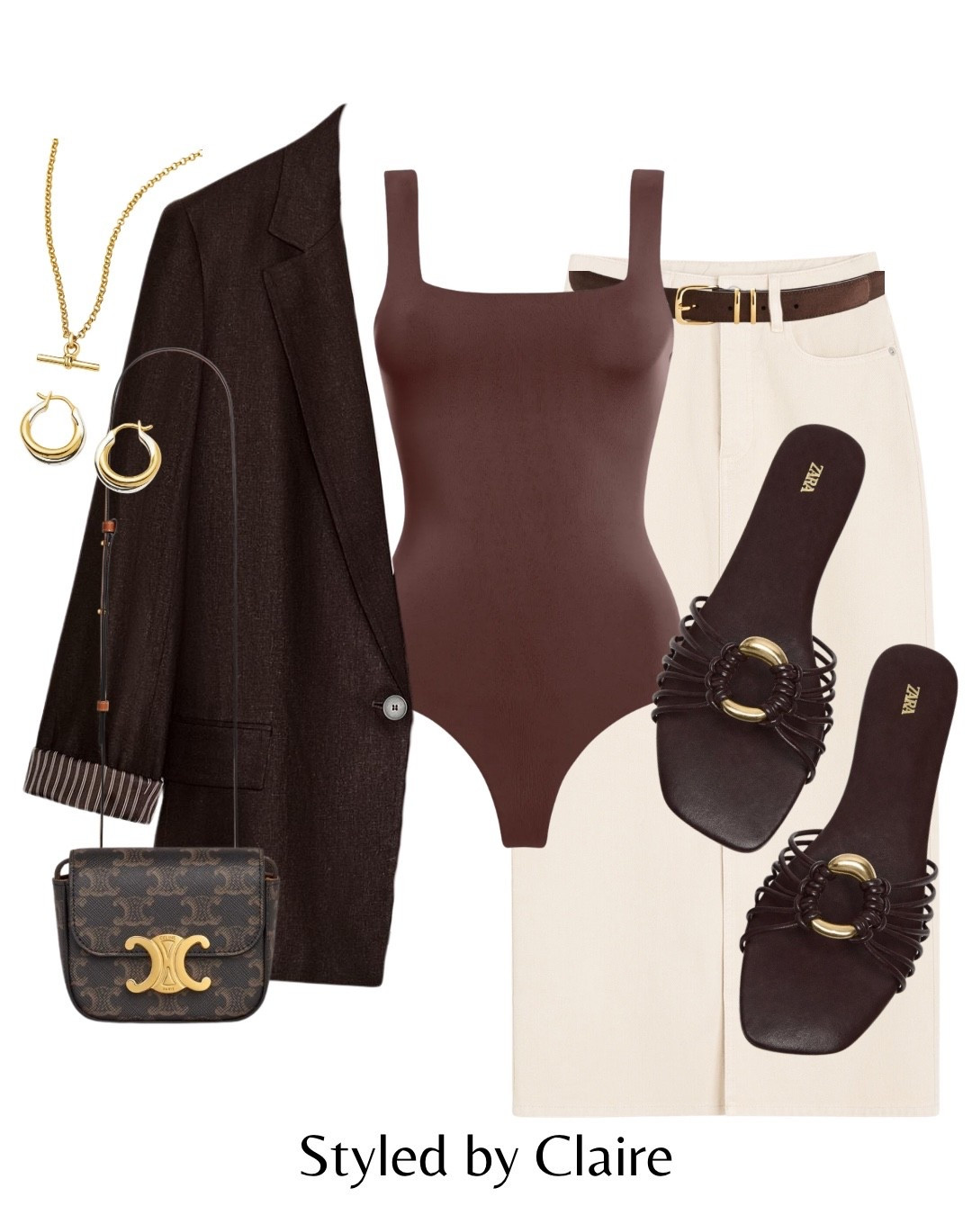 CHIC BLAZER STYLING🤎
Use code ‘CLAIRE15’ for sitewide discount at KLAYD (basics & bodysuits)
Tags: Zara oversized linen double breasted jacket square neck bodysuit cream denim midi skirt open slit belt leather sandals gold strap flip flops Celine classic bag fashion capsule wardrobe elevated basics spring trends ootd women’s city break 

#LTKshoes #LTKstyletip #LTKspring