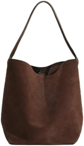 Large Genuine Leather Bucket Shoulder Bags for Women Soft Suede Tote Purse Handbags Ladies Commut... | Amazon (US)