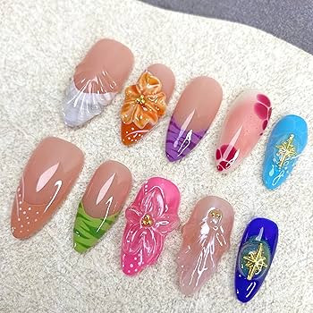 Medium - Medium Almond Handmade Unique Fake Nails, Artistic Design, Thick Acrylic and Muti-Layer ... | Amazon (US)